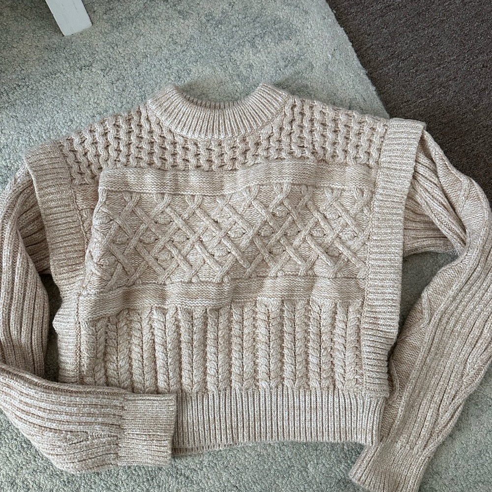 MINKPINK Cream Crew Neck Sweater with Textured Knit